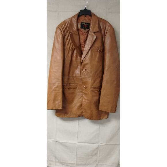 Fantastic International Mens Jacket Genuine Leather Button Long Sleeve Brown 46